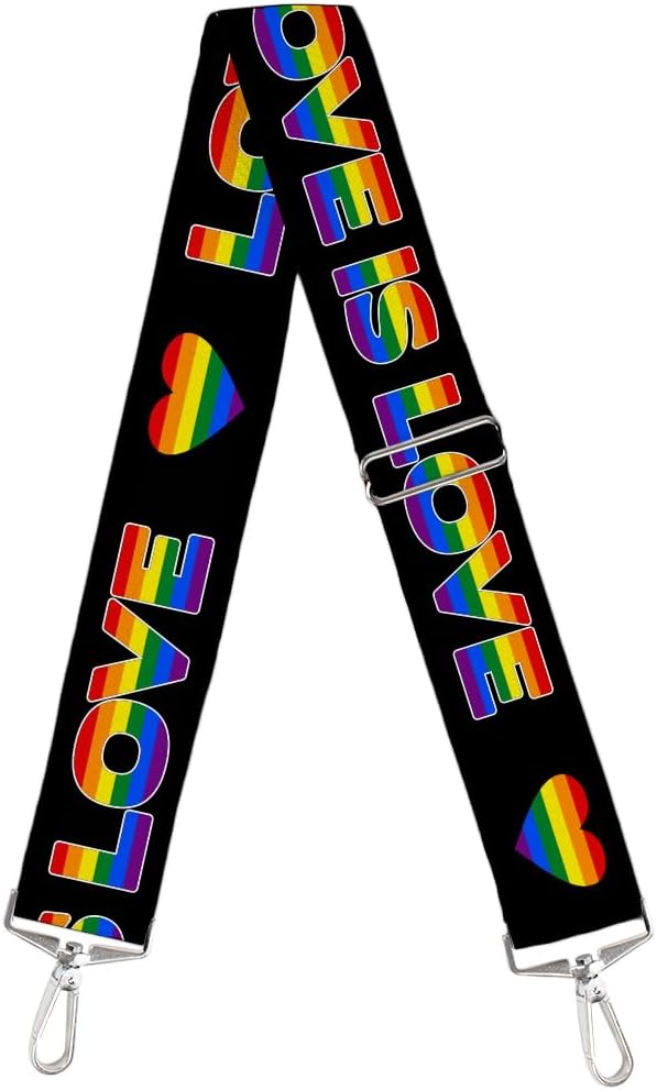 Buckle-Down Purse Strap, Love is Love Heart Black Rainbow, 2 Inches Wide