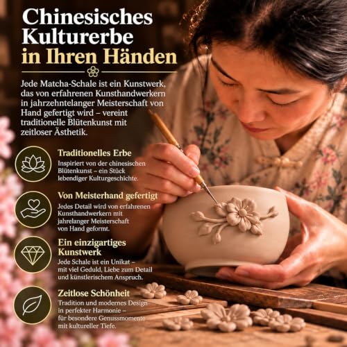 Qxeutm Matcha Set 9 Stk, Handgeformter Blüte, mit Exklusivem Rezeptbuch – Ansicht 2