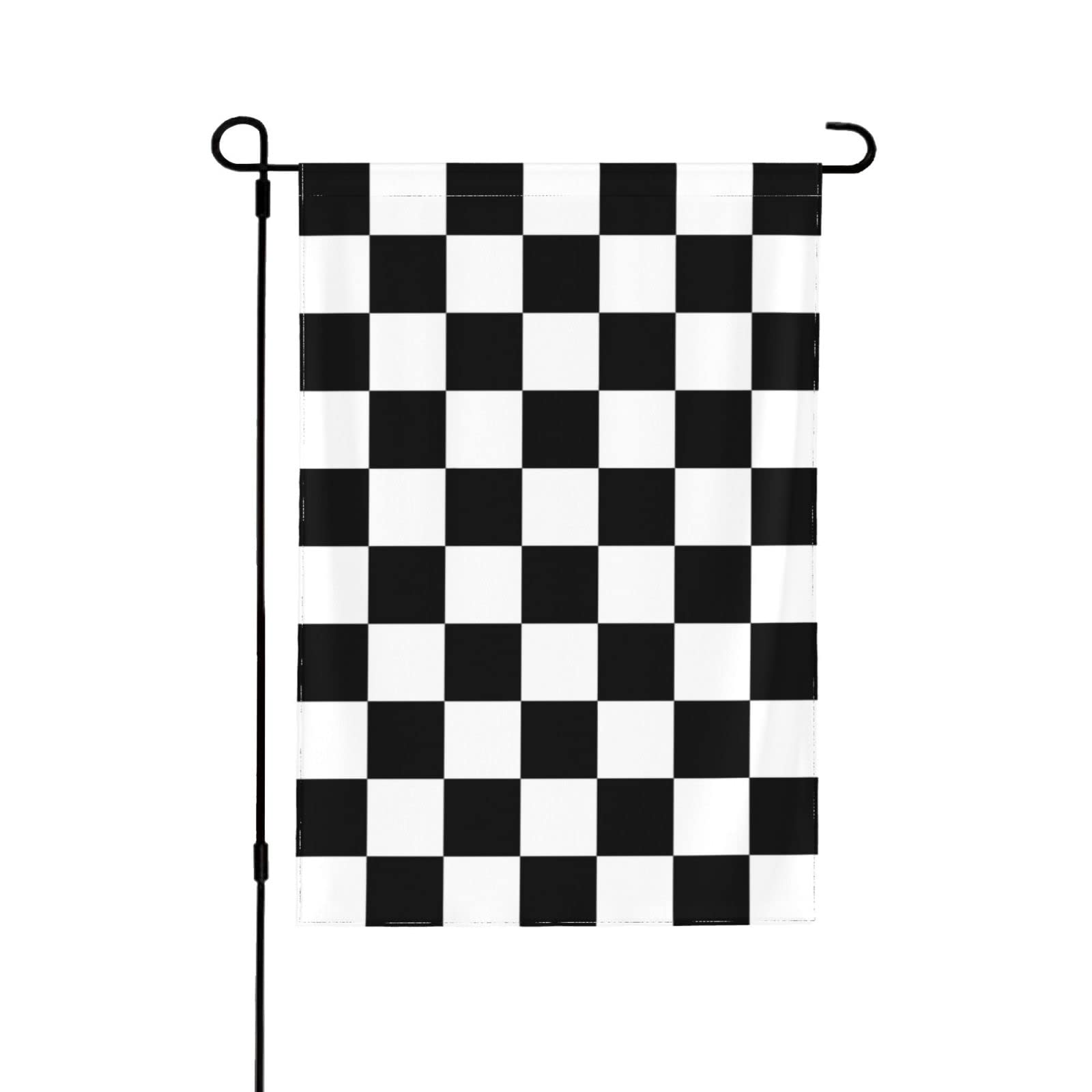 Checkered Racing Garden Flags 12.5"x18" Race Fans Double Side Banner Home Yard House Checkered Racing Garden Flags Holiday Party Indoor Outdoor Decorations UV Fade Resistant Vivid Color Durable (White Black Checkered)
