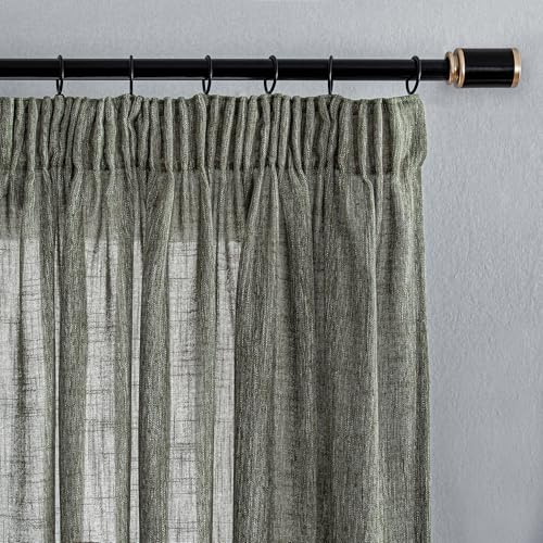 MYSKY HOME Cortinas de salón con Cinta fruncidora, Cortas, Modernas, con Trabillas, Aspecto de Lino, para habitación Infantil, Semitransparente, Estilo Natural, Juego de