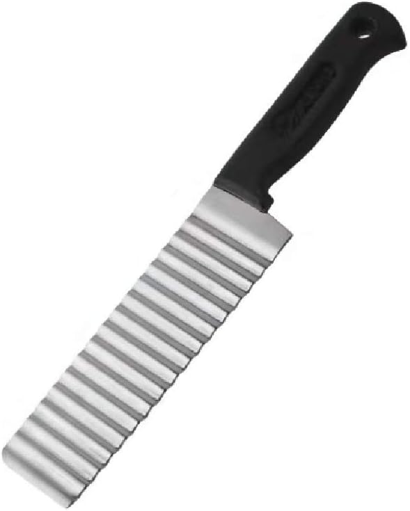 Potato Chipper Crinkle Cutter Knife, Stainless Steel Potato Cutter Wavy Blade Chip Slicer for Chips French Fries Vegetable Fruits, Pack of 1, Black