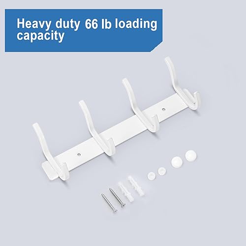 Miniatura 3 de Ganchos de pared blancos resistentes, ganchos de pared de 12 pulgadas con 4 ganchos, ganchos de pared para entrada, baño, para colgar mochila,