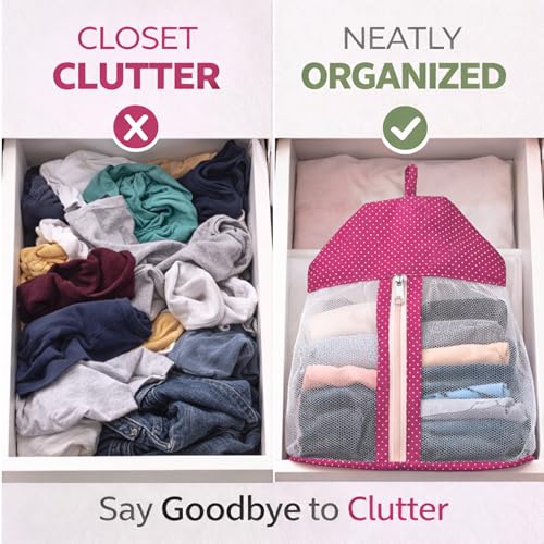 Image of Kuber Industries 2 Pcs Cotton Dot Print Net Storage Hanging Organizer Bag for Undergarment | See Through Hanging Innerwear Organiser For Wardrobe | Pink
