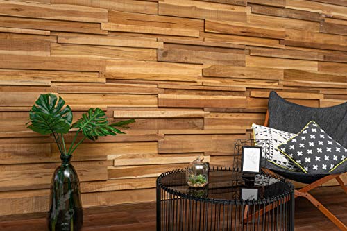 Woodywalls Long 3D Wall Panels | Wood Planks Are Made From 100% Teak | Each Wood Panel Is Handmade And Unique | Premium Set Of 6 3D Wall Decor Panels | Diy Wood Panels (9.2 Sq.ft.) Canyon #TOP3