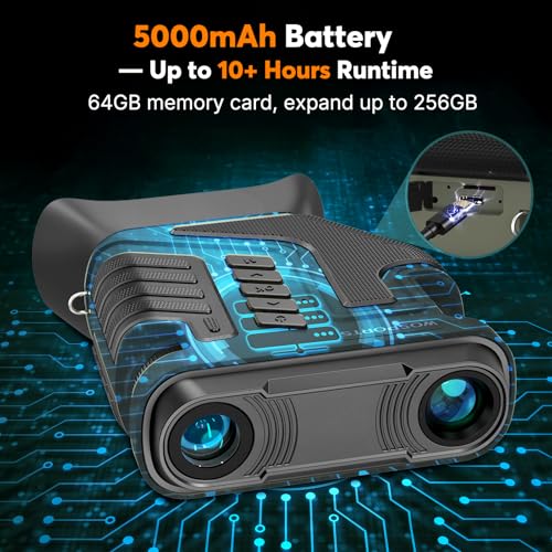 Image of WOSPORTS 4K Night Vision Goggles - up to 80X Total Magnification, 10X Optical + 8X Digital Zoom, 64GB TF Card, 1315FT Vision Range, 5000mAh Rechargeable Battery, IPX Waterproof NVG, Gifts for Men