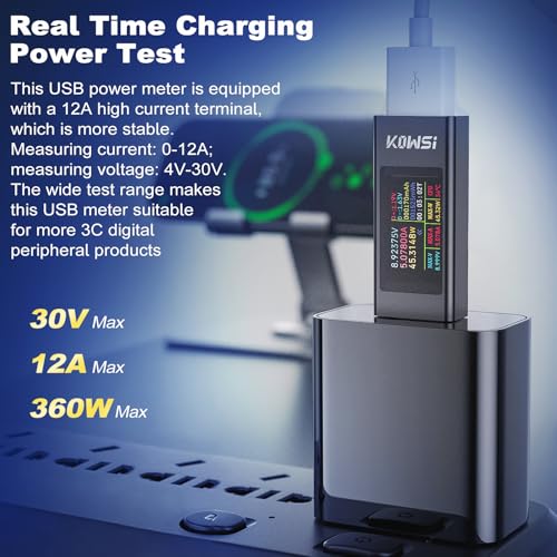 Image of USB Tester Power Meter, 16-bit ADC USB Bidirectional Tester Support 6.5A High Current Tester Real Time Charging Power Test for Charger, Various Data Cables, Power Bank, Charging Detection