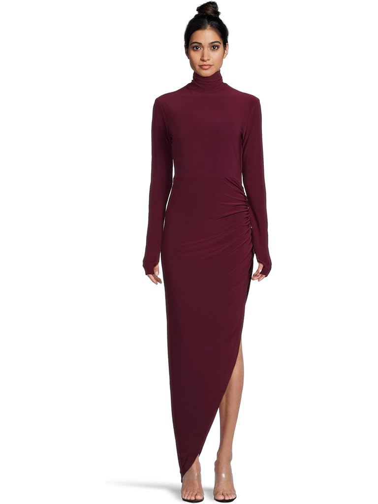 Purple Norma Kamali Long Sleeve Turtle Neck Side Drape Gown (25)