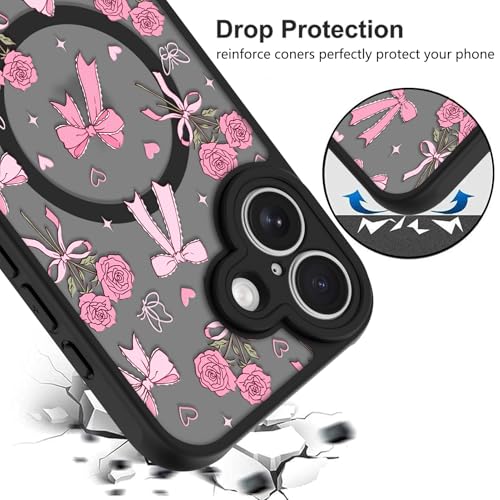 Image of KANGHAR Case for iPhone 16 Bows Bouquet Pattern | [Compatible with Magsafe] Cute Flowers Florals Protective Magnetic Case for Girls Women Men
