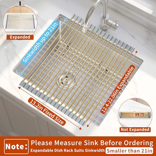 HAYAWEY Golden Expandable Roll-UP Dish Drying Rack-Large 304 Stainless Steel Dish Drainer Over The Sink for Kitchen Countertop,Extendable & Rollable & Food Grade (Gold,22.08'x 13.2') by HAYAWEY - Image 2