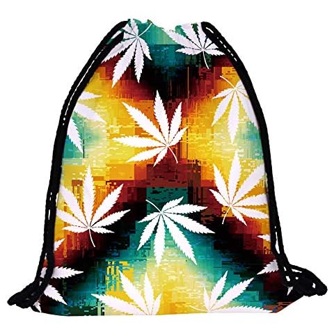 Marijuana Leaf Drawstring Backpack Cannabis Weed Sports Bag Reefer Grass Sackpack Cover