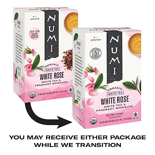 Image of Numi Organic Tea White Rose, 16 Tea Bags (Pack of 6), Velvety White Tea & Fragrant Rosebuds, Low Caffeine