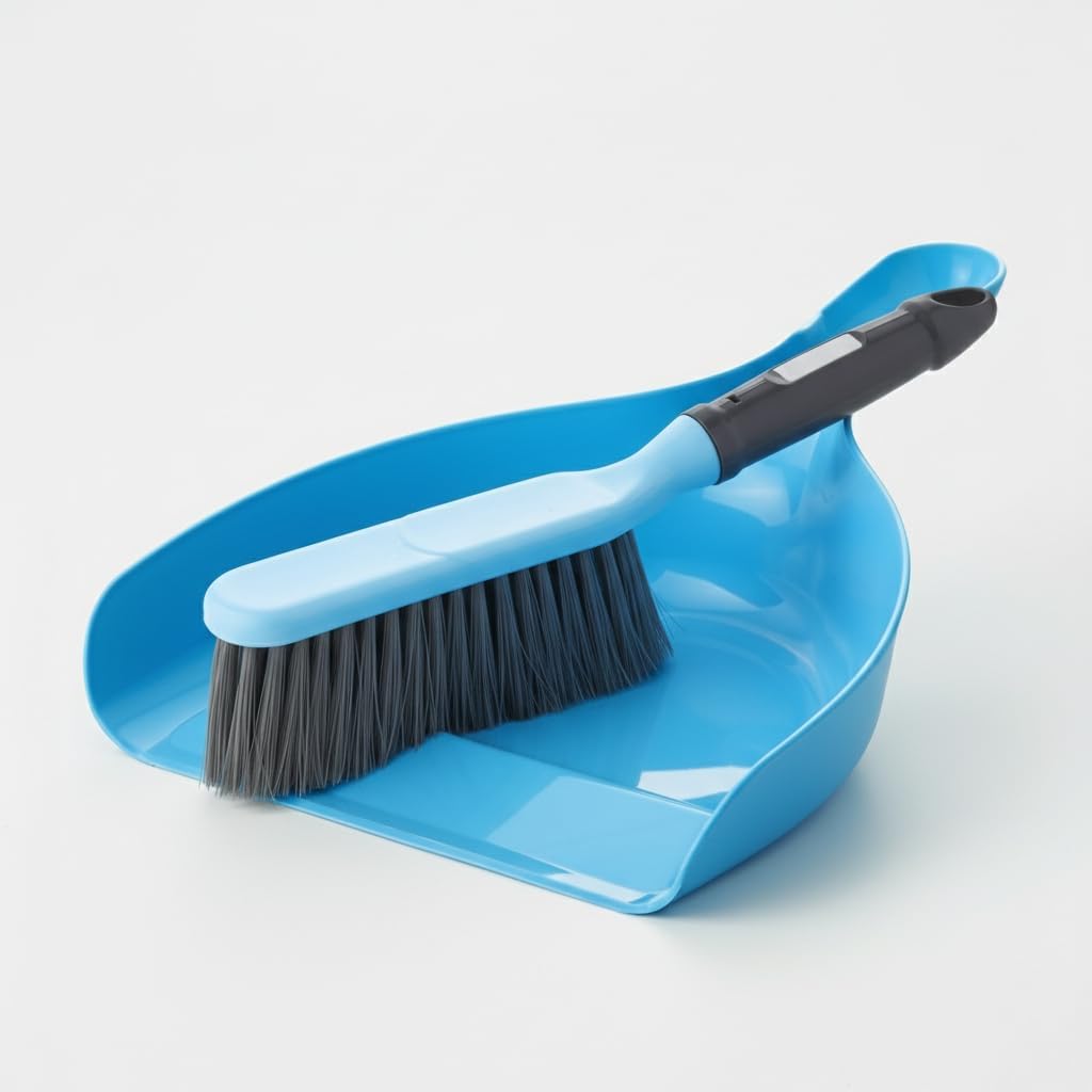Dustpan with Multi-Purpose Cleaning Brush | Durable Dust Pan & Brush Set for Home, Kitchen & Office | Portable, Easy to Store | Blue
