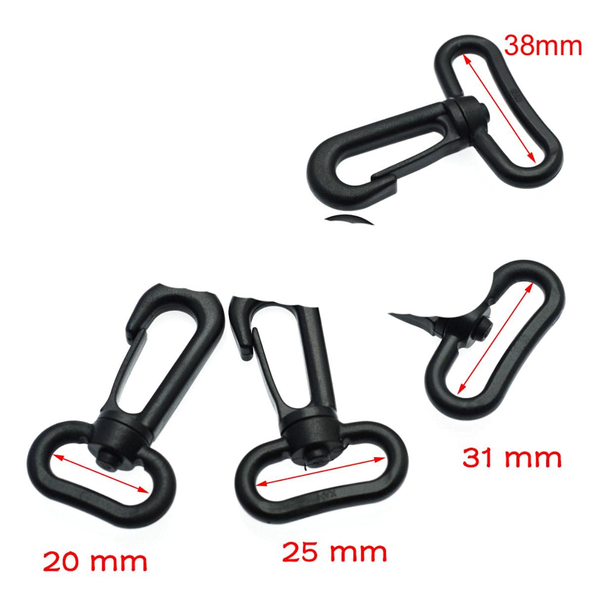 Ganchos a presión de plástico Hebillas de mochila giratorias giratorias Correas 20 mm 25 mm 31 mm 38 mm-500 piezas, Tamaño de las correas 20 mm