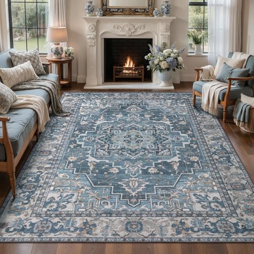 Image of Tangsoo Vintage 5x7 Washable Area Rugs for Living Room, Indoor Non Slip Rug