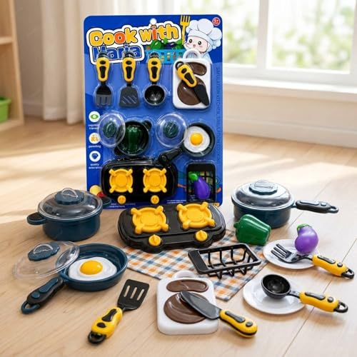 Image of SHAKTISM Kitchen Play Set for Kids | 14Pcs Complete Simulation Cooking Toy Set with Gas Stove, Utensils, Vegetables, Egg & Accessories | Pretend Play Kitchen Set for Boys & Girls (3+ Years)
