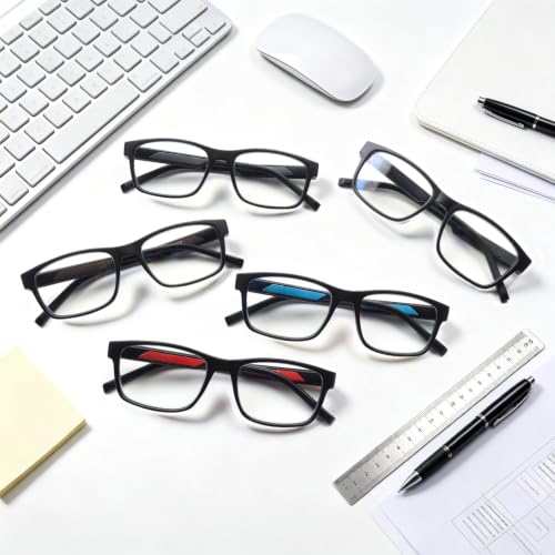 Image of Henotin 5 Pack Reading Glasses for Men, Blue Light Readers for Men, Spring Hinges Computer Eye Glasses