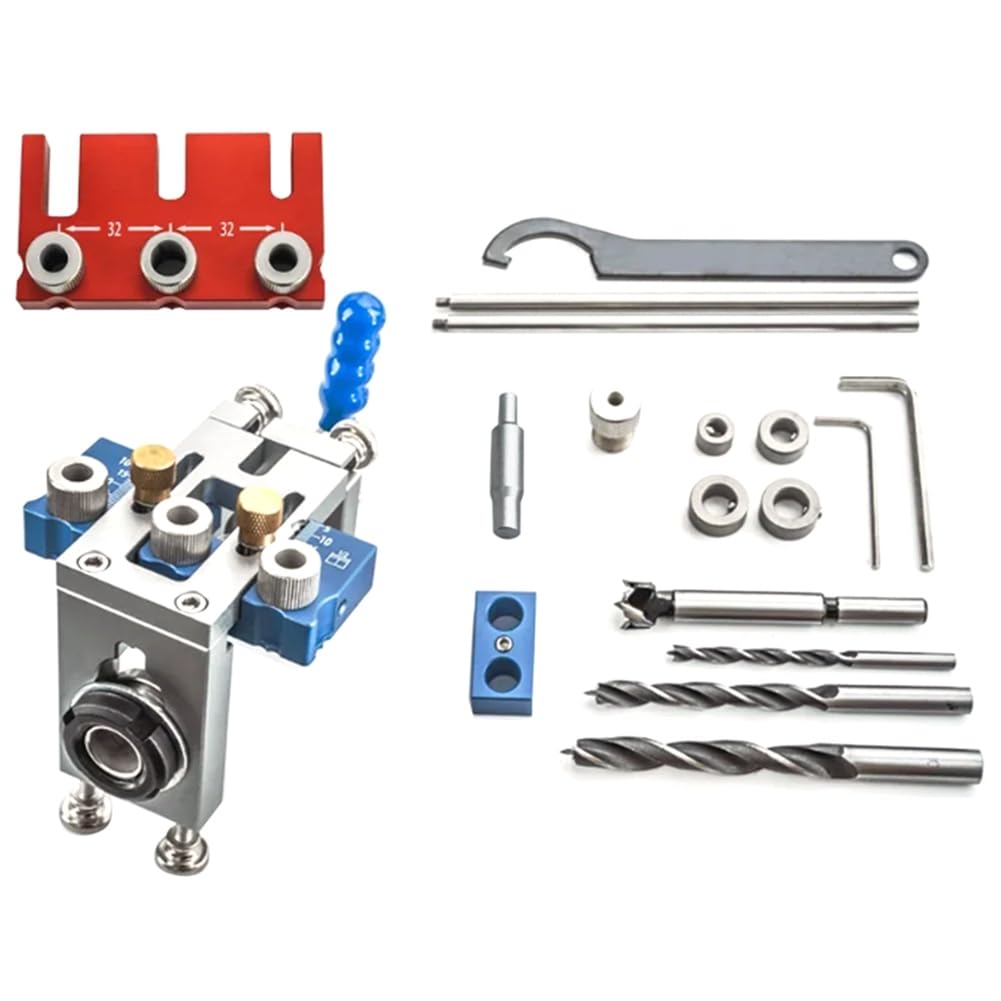 Littimoon Woodworking Doweling Jig Kit Wood Dowel Punch Locator Pocket Hole Jig Fast Fixture Silver
