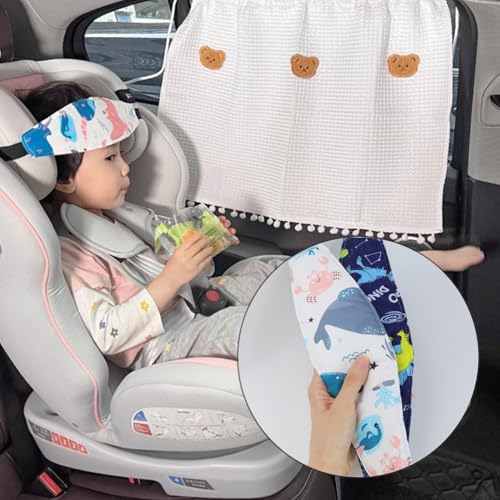 2 Stück Kopfhalterung Kindersitz Auto, Verstellbares Kopfband für Kindersitze, Kopfstütze für Babys und Kinder mit Gurtschutz für Sicheren Schlaf im Auto