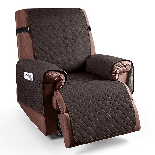 Image of KinCam 100% Waterproof Recliner Chair Cover, Reclining Couch Covers for Pets, Dogs, Recliner Couch Slipcover Furniture Protector with Elastic Straps for Kids(28", Dark Chocolate)