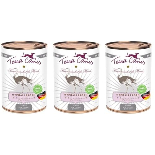 Terra Canis テラカニス ハイポ オーストリッチとパースニップ グレインフリー 1種類のお肉と1種類の野菜 【400gx3個】 ドッグフード 缶詰 ウェットフード コンプリート食 無添加 ドイツ