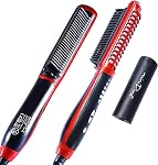 Minidiva 2-in-1 Courgeur et lisseur de cheveux avec anti-échaudage, 30s Chauffage en céramique rapide, 6 Niveaux de chaleur, Arrêt automatique, 360 Brosse de lisseur de cheveux chaude portative cordon pivotant pour la maison, Voyage (Rouge)
