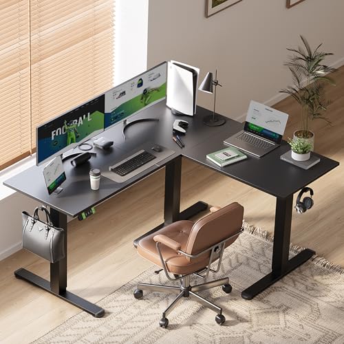 Image of Claiks Electric L-Shaped Standing Desk with Dual Motors, 59Inch Black
