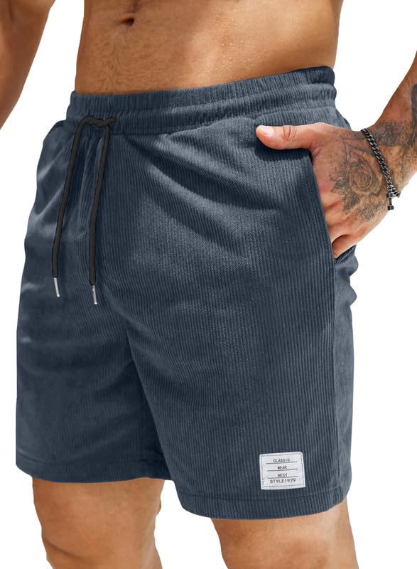 Elegancity Herren Kurze Hose Cord Shorts Casual Sweathose Kurz Sommer Kordelzug Gym Shorts Mit Tasche S-3XL