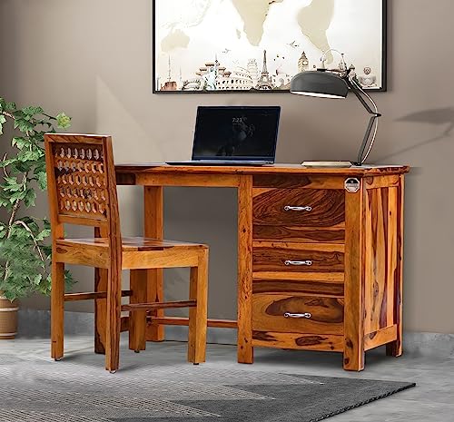 Image of Solid Sheesham Wood Study Table | Computer Table for Home & Office | Modern & Contemporary Writing Desk with 2 Drawers (6)