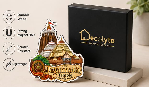 Image of Jagannath Teple Theme Wooden Fridge Magnet Souvenir | 3x3 in Kitchen Home Decor Gift
