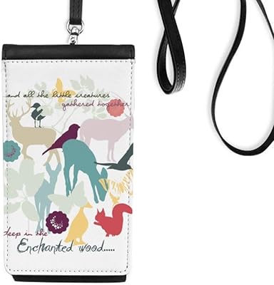 Bird Deer Flower Nature Environment Phone Wallet Purse Hanging Mobile Pouch Black Pocket