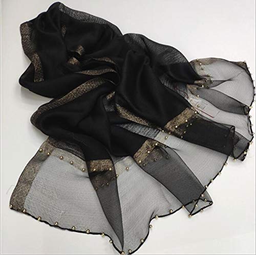 HURESON Lightweight Silk Scarf Elegant Soft Shawls and Wraps for Evening Dresses Black Beaded headscarf glitter Scarves for Women for All Seasons4