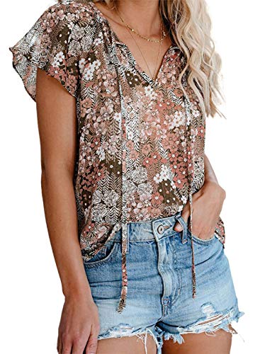 Luftige Boho-Bluse: Dokotoo Damen Bluse Sommer Blumen Kurzarm in Khaki - Ein Blick lohnt sich!