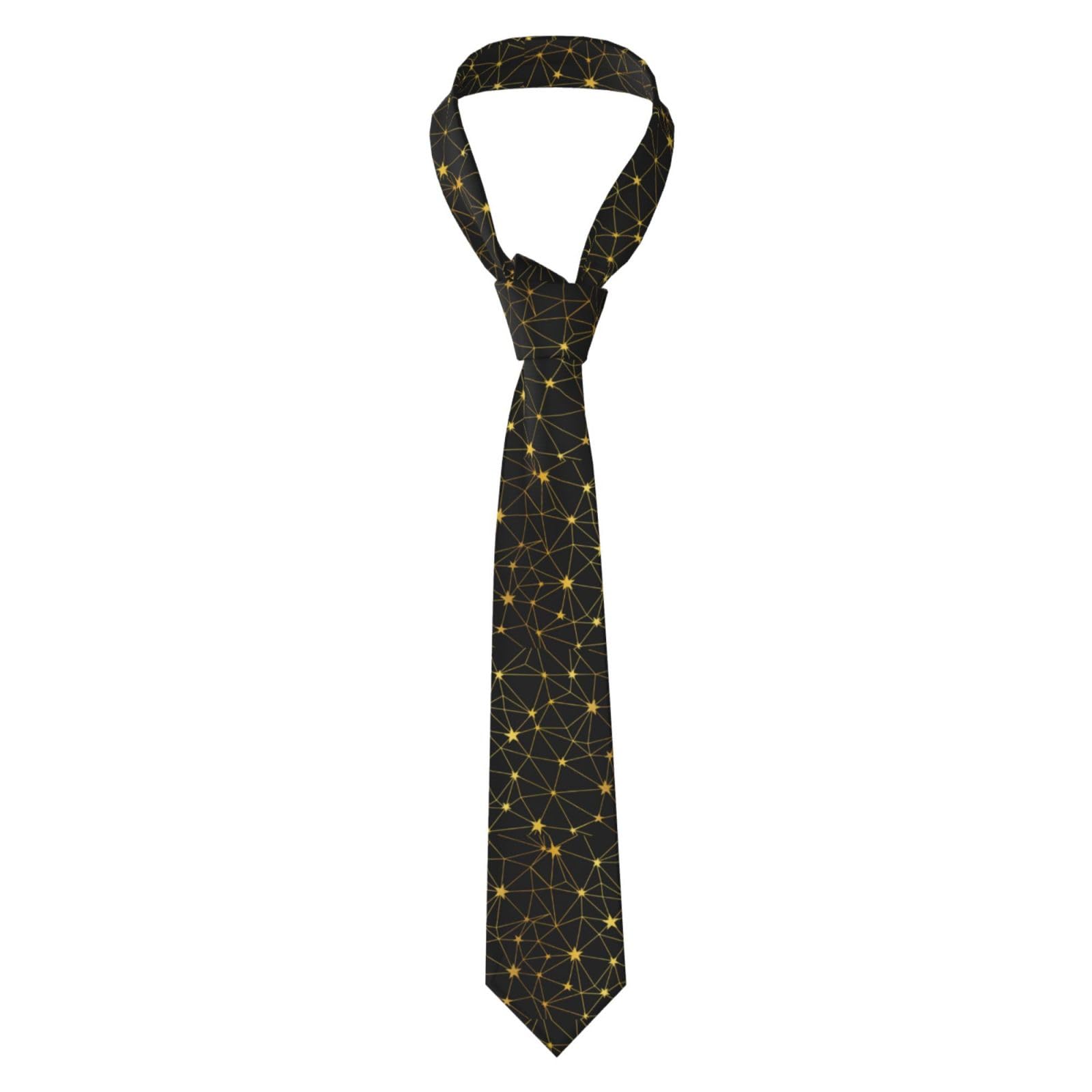IFHSIGoe Corbatas de poliéster con diseño de red de estrellas doradas y negras, sin costuras, para bodas, fiestas, novios, padrinos de boda, Como se muestra en la imagen, Taille unique