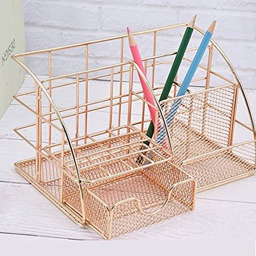 HUFFA Multifunctional Desk Storage Rack Shelf Student Stationery Office Supplies Table File Organize Basket (Color : Golden)