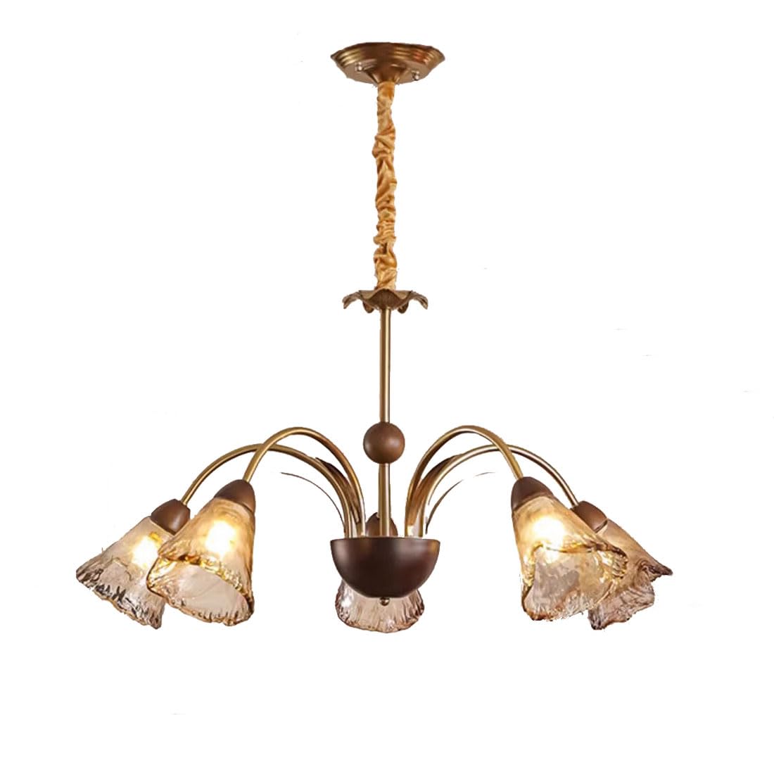 Luminaire de plafond en bois massif rétro à 5 abat-jours
