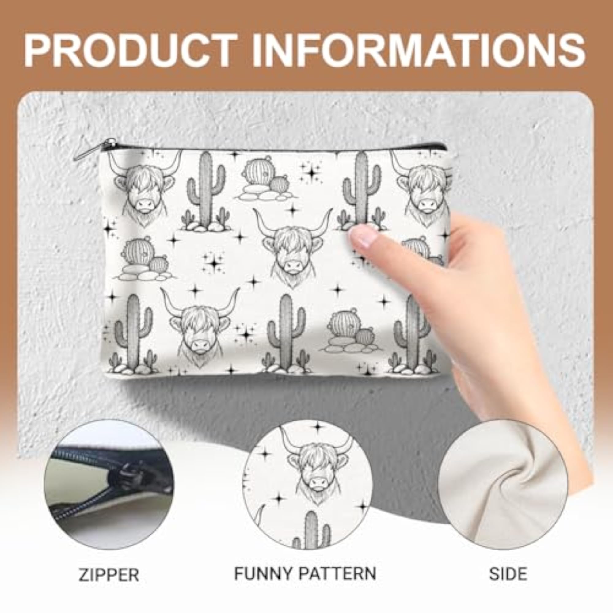 Western Cactus Canvas Makeup Bags, Cosmetic Pouches