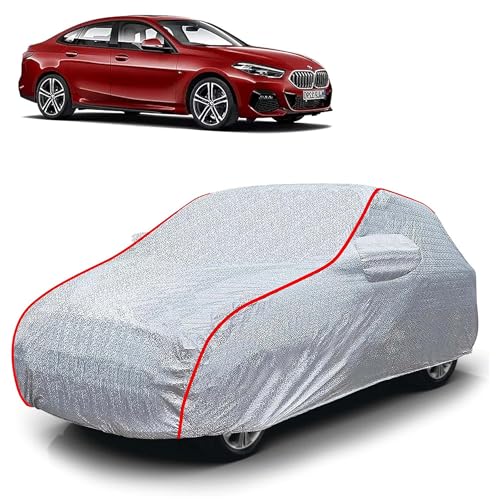 Image of Sulfar 100% Waterproof Car Body Cover Compatible with Mirror for BMW 2 Series (Triple Stitched, Full Bottom Elastic, Magic Silver with Red Piping)