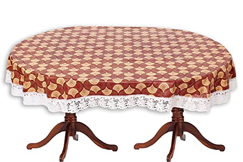 Image of The Furnishing Tree Waterproof PVC Oval Shaped 10 Seater Table Cover WxL 60x120 inches Counterchange Pattern Brick with White Border lace