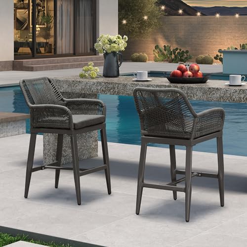 Image of PURPLE LEAF Counter Height Bar Stools Set of 4 Rust-Resistant Aluminum Grey