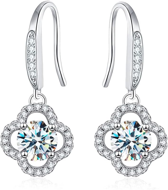 2CT Moissanite Earrings 18K White Gold Plated D Color Top Grade Cut Diamond With GRA Certification 925 Sterling Silver Ideal Gift for Women Valentines, Mothers Day, Christmas, and Birthdays