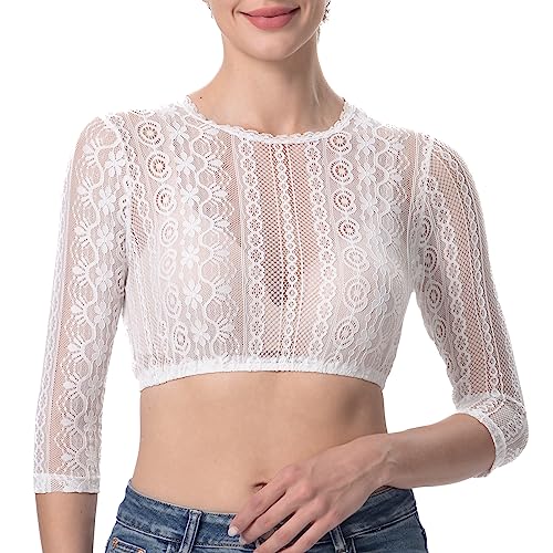 Kelliar Dirndl Bluse Damen Spitze Trachtenbluse Modern Dirndlbluse Weiß...