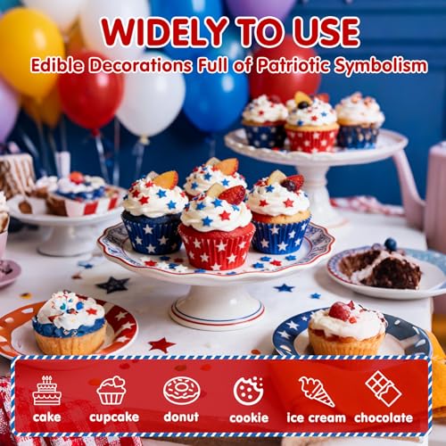 Image of Patriotic Sprinkles,Blue Red and White Stars Mix for Cake,July 4th Edible Confetti Sprinkle for Baking Decorations,130g,Stars-Shape Sugar,for Cookies,Ice Cream,Fondant Cake,Cupcakes,Desserts Decorating,May Day,Memorial Day,Flag Day,Juneteenth,Independence Day,4th of July Party Supplies | 130g,Stars-Shape Sugar for Baking Decorations,Cookies,Ice Cream,Fondant Cake,Cupcake,Dessert Toppers,Birthday Party Supplies