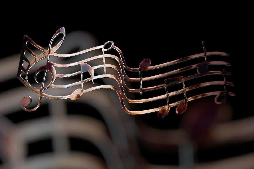 Music Staff and Notes Metal Wall Art Décor Copper/Bronze Plated 24" x 9 1/2"