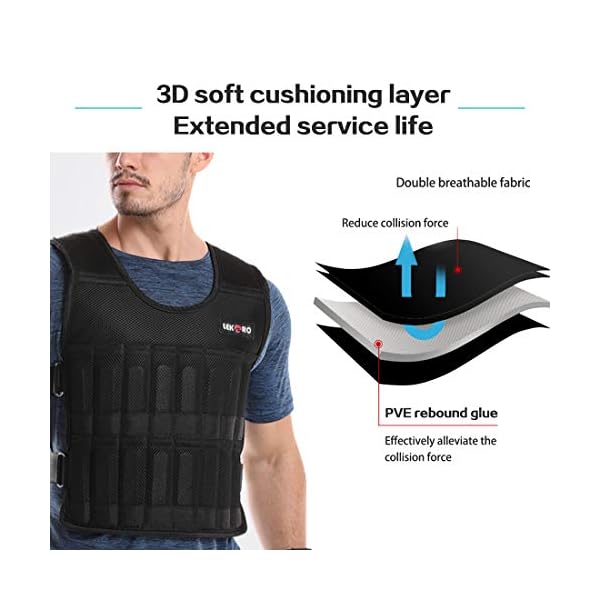 Adjustable Weighted Vest 44LB Workout Weight Vest Training Fitness Weighted Jacket for Man Woman (Included 96 Steel Plates Weights)