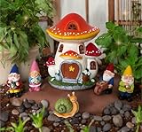 Solar Garden Gnome Statue Set – Magical Gnome Decor - Solar Light Mushroom House – Hand-Painted Resin Garden Decorations for Indoor & Outdoor – Weather-Proof Yard Ornaments - Unique Outdoor Gifts