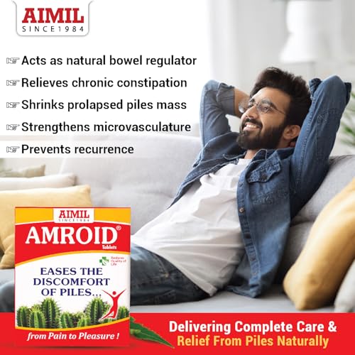 Image of AIMIL Amroid Tablets - 30 Tablets | Ayurvedic Supplement for Anorectal Comfort and Bowel Regulation | Natural Polyherbal Formula with Triphala, Amla, and Tulsi to Relieve Discomfort (Pack of 2)