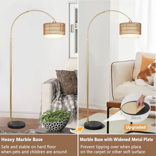 Rayofly Or Lampe à Arc Salon avec Télécommande, Moderne Lampadaire Salon Dimmable avec Abat-jour en Rotin et Ampoule LED, Contrôle App, Boho Floor Lamp, Lampadaire Arc pour Chambre à Coucher – vue 7