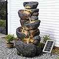 Pivotify 5-Tier Rock Solar Water Fountain Outdoor Garden, 36.2''Tall Cascading Natural Solar Powered Fountain Outdoor with LED Lights, Water Feature for Garden, Patio, Deck, Backyard Decor