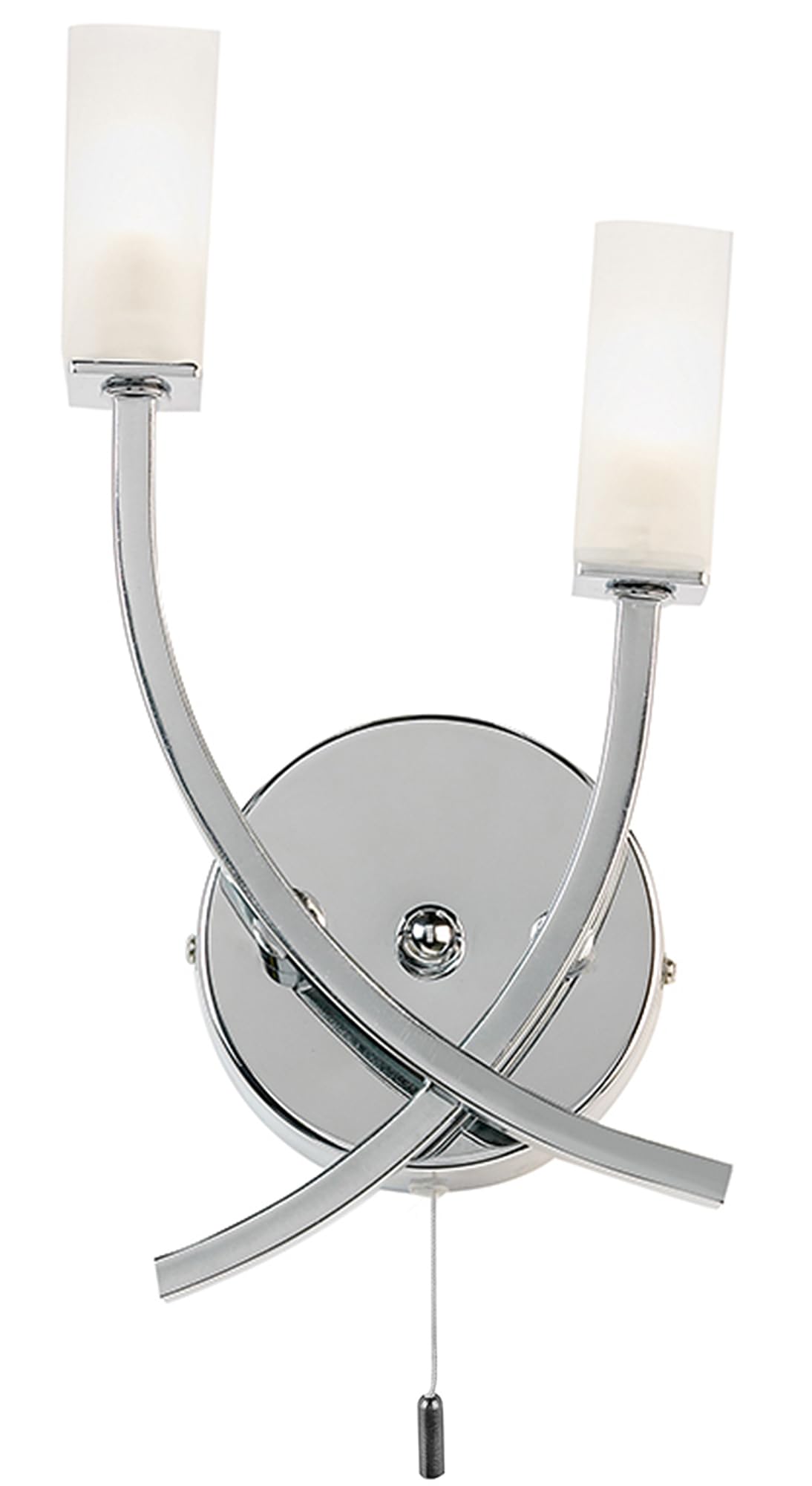 National Lighting Chrome Cuba Modern Silver Twin Branch Arm Wall Light With Frosted Light Diffusing Glass Shades