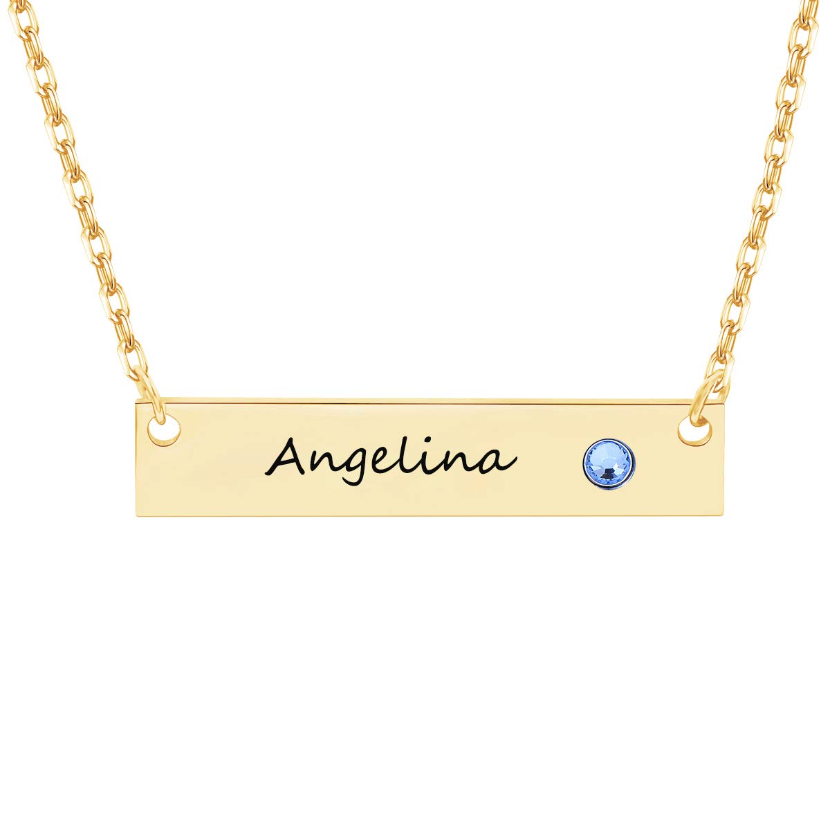Yoke Style Personalized Bar Necklace with Birthstone, 18K Gold Plated Engraved Custom Name Necklace Charm Pendant Jewelry Gift for Women (B07TQD23FW) Amazon Price History, Amazon Price Tracker